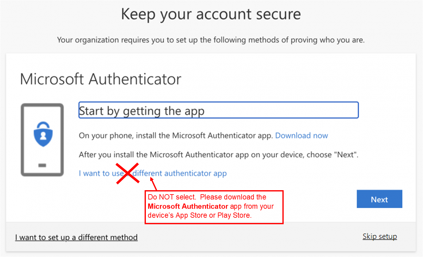 image of prompt to install the Microsoft Authenticator app