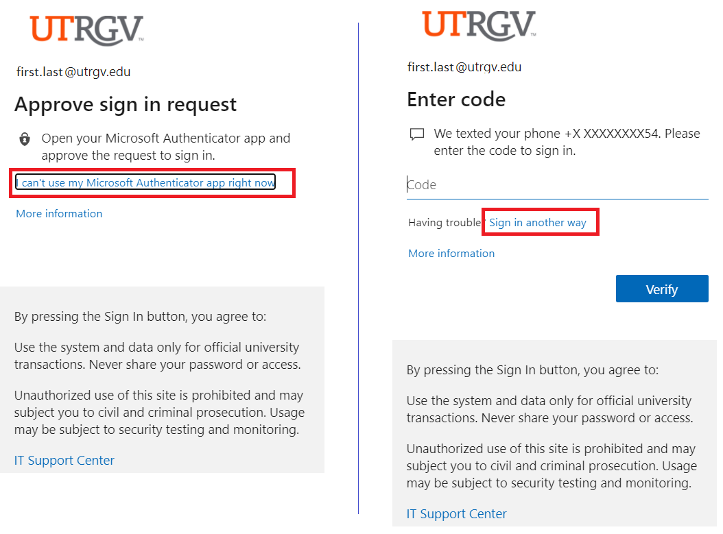 Image of selecting another authentication method