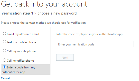 image showing the list of verification methods available