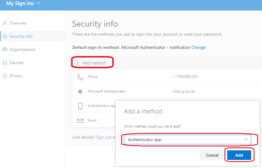 image of re-adding the Micrsoft Authenticator 