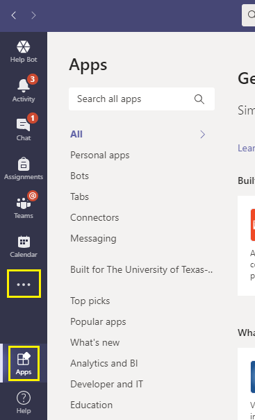 Image of Apps menu option in Teams