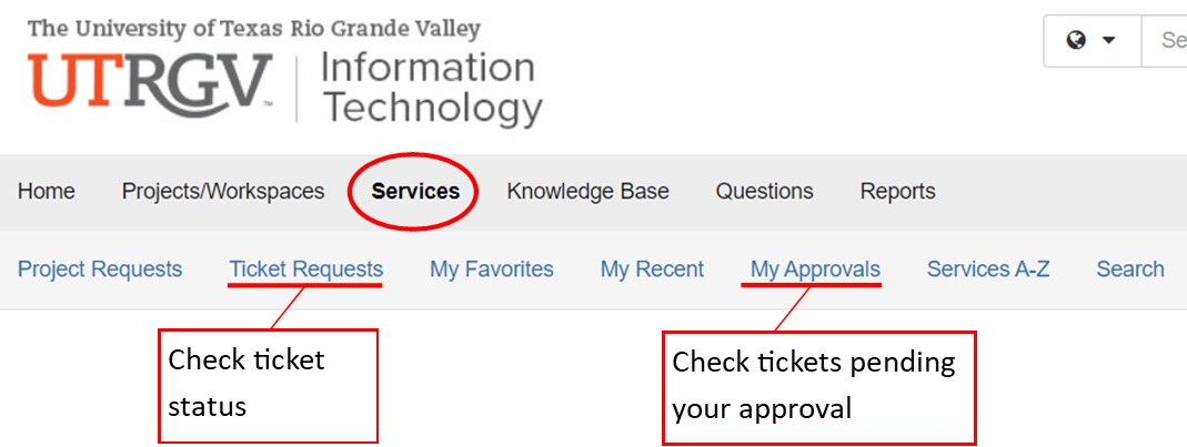 image of ticket status and pending approval navigation options