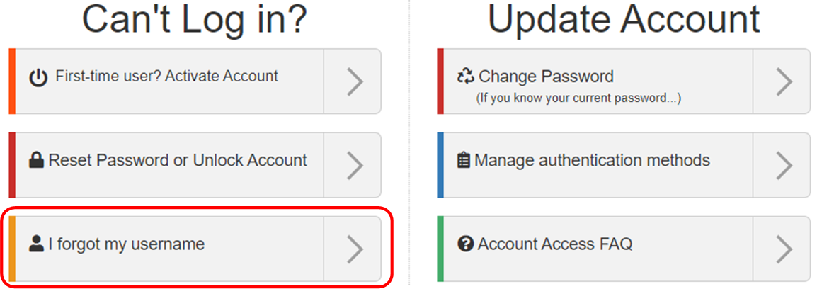image of the I forgot my username option