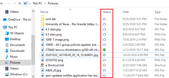 image showing status of files in Pictures folder