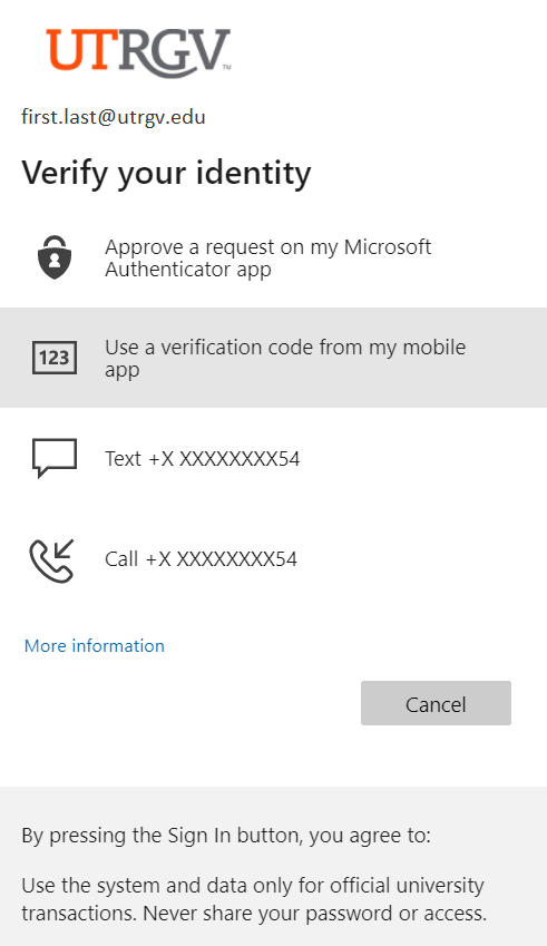 image of option to use verification code from app