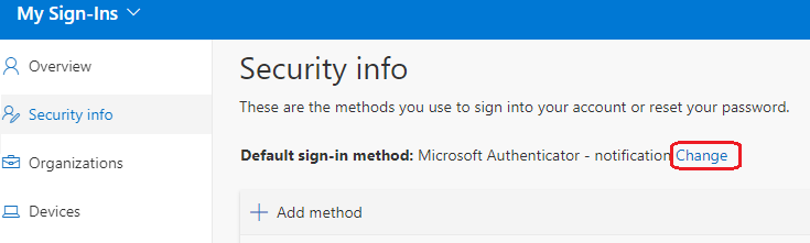 Image of option to change default authentication method