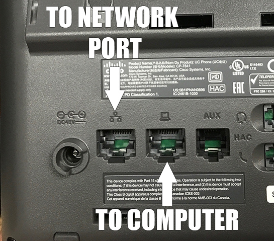 image of back of Cisco phone with network port