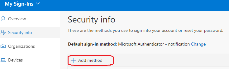 image showing option to add additional authentication methods